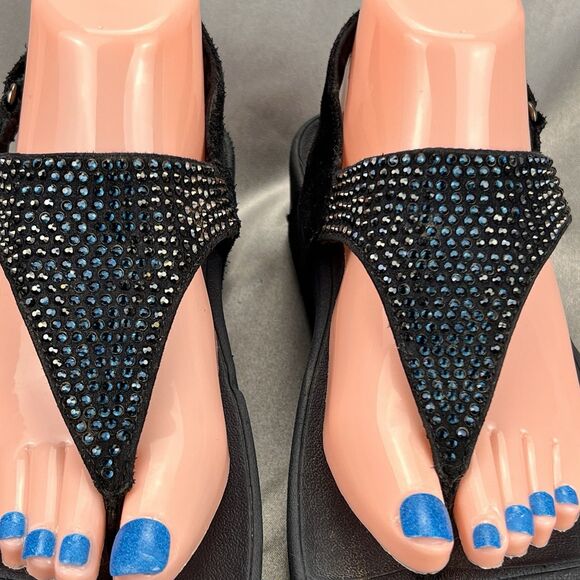 Fitflop Rokkit Navy Blue Crystal Toe Post Sandals Womens 8 Adjustable Strap Shoe - Picture 10 of 17